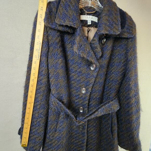 Laundry by Shelli Segal Wool Pea Coat Belted Women Size 8 Blue-Black - Picture 3 of 12